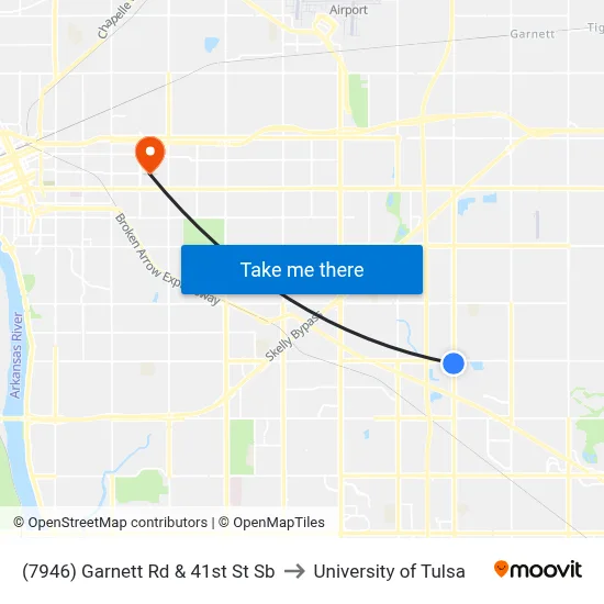 (7946) Garnett Rd & 41st St Sb to University of Tulsa map
