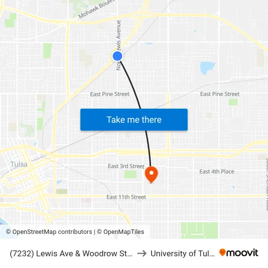 (7232) Lewis Ave & Woodrow St Sb to University of Tulsa map