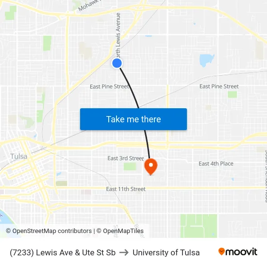 (7233) Lewis Ave & Ute St Sb to University of Tulsa map