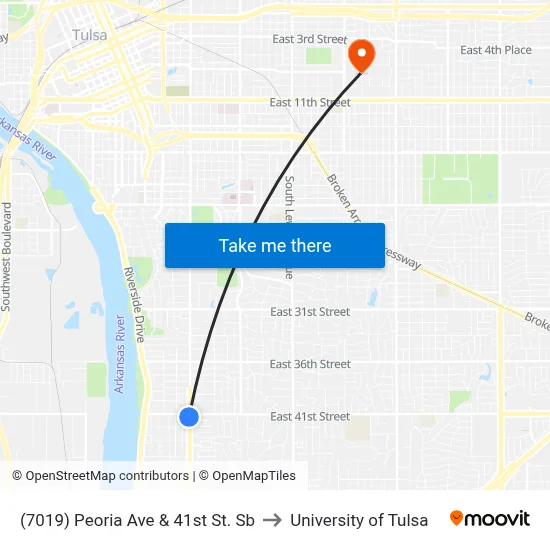 (7019) Peoria Ave & 41st St. Sb to University of Tulsa map