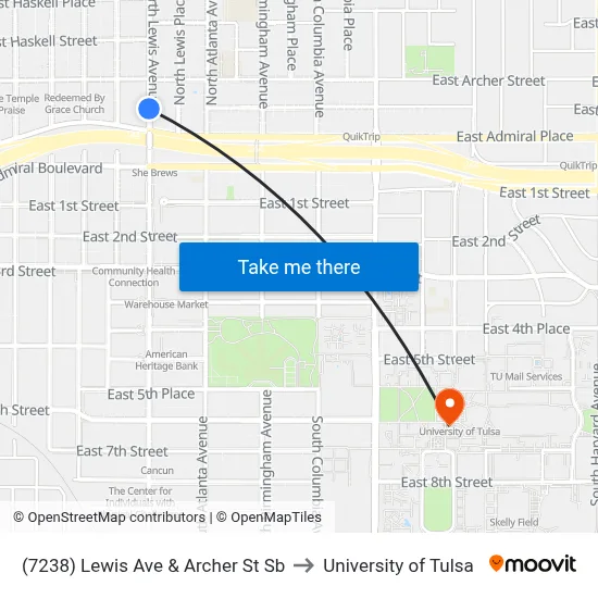 (7238) Lewis Ave & Archer St Sb to University of Tulsa map