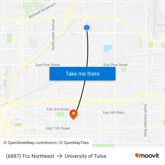 (6887) Tcc Northeast to University of Tulsa map