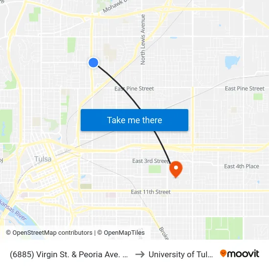 (6885) Virgin St. & Peoria Ave. Eb to University of Tulsa map