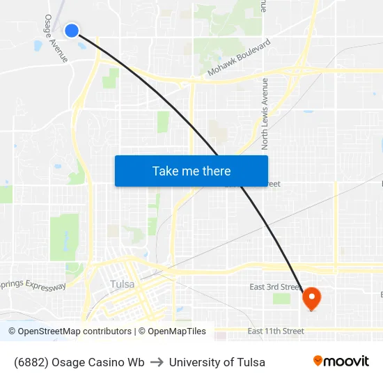 (6882) Osage Casino Wb to University of Tulsa map
