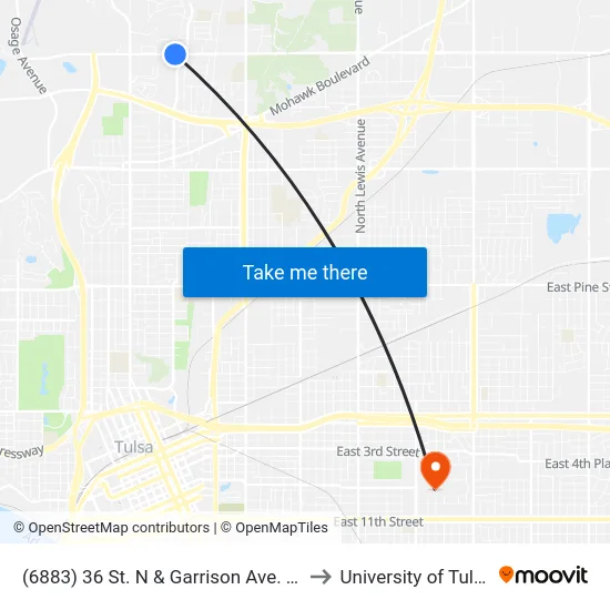 (6883) 36 St. N & Garrison Ave. Eb to University of Tulsa map