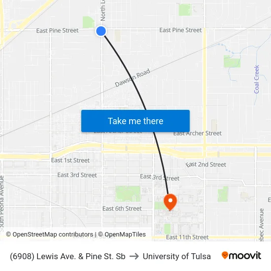 (6908) Lewis Ave. & Pine St. Sb to University of Tulsa map