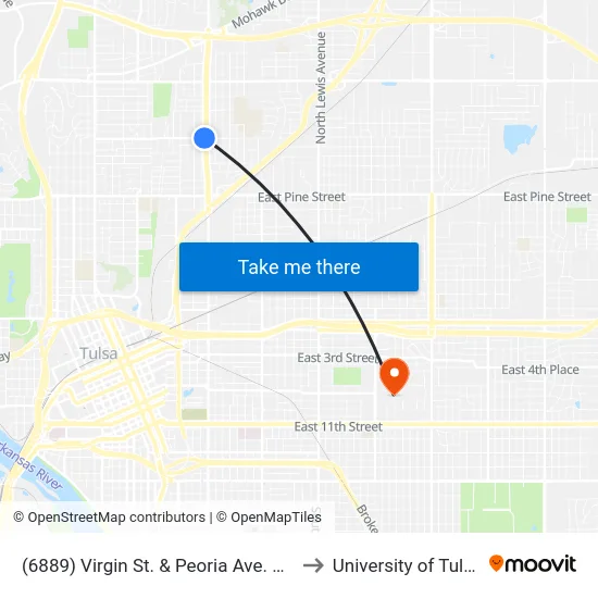 (6889) Virgin St. & Peoria Ave. Wb to University of Tulsa map