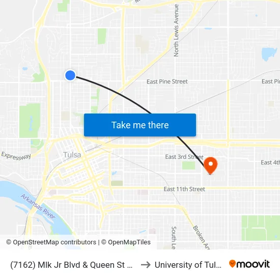(7162) Mlk Jr Blvd & Queen St Sb to University of Tulsa map