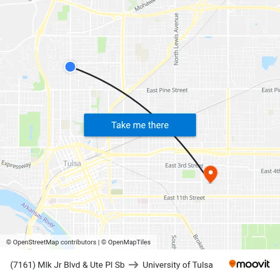 (7161) Mlk Jr Blvd & Ute Pl Sb to University of Tulsa map