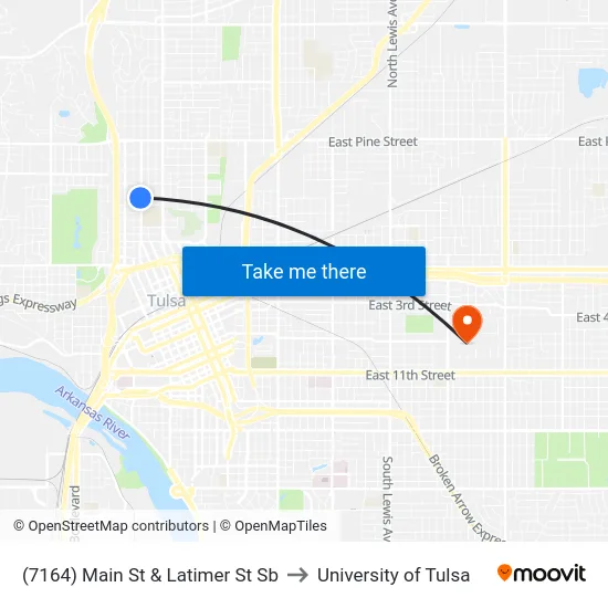 (7164) Main St & Latimer St Sb to University of Tulsa map
