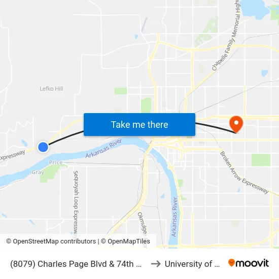 (8079) Charles Page Blvd & 74th W Ave Eb to University of Tulsa map