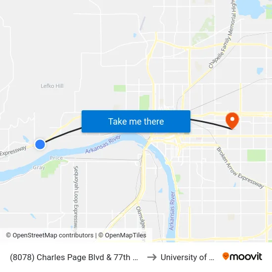 (8078) Charles Page Blvd & 77th W Ave Eb to University of Tulsa map
