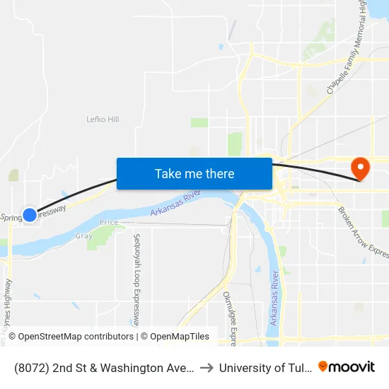 (8072) 2nd St & Washington Ave Eb to University of Tulsa map