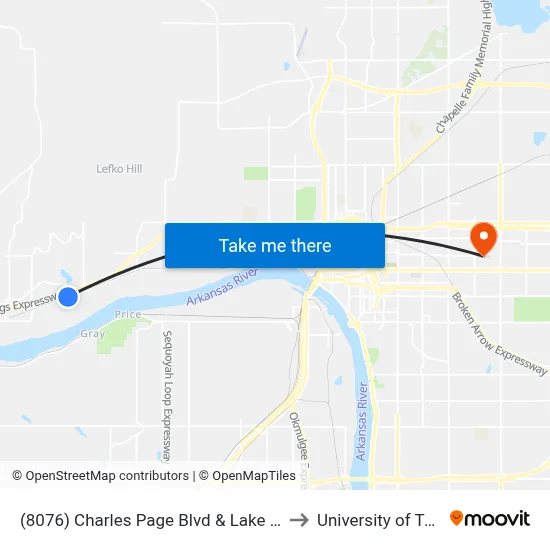 (8076) Charles Page Blvd & Lake Dr Eb to University of Tulsa map