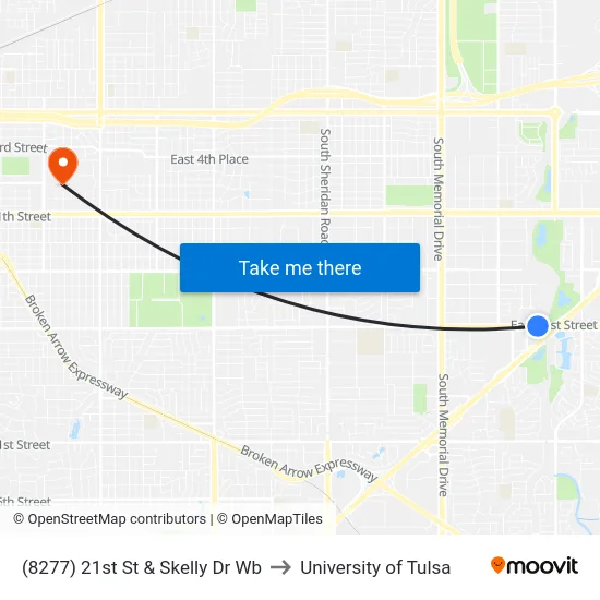 (8277) 21st St & Skelly Dr Wb to University of Tulsa map