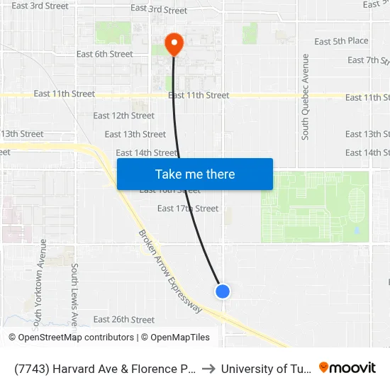 (7743) Harvard Ave & Florence Pl Sb to University of Tulsa map