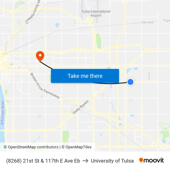 (8268) 21st St & 117th E Ave Eb to University of Tulsa map