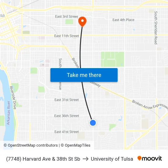 (7748) Harvard Ave & 38th St Sb to University of Tulsa map