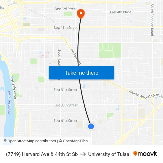 (7749) Harvard Ave & 44th St Sb to University of Tulsa map