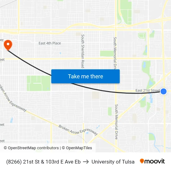 (8266) 21st St & 103rd E Ave Eb to University of Tulsa map
