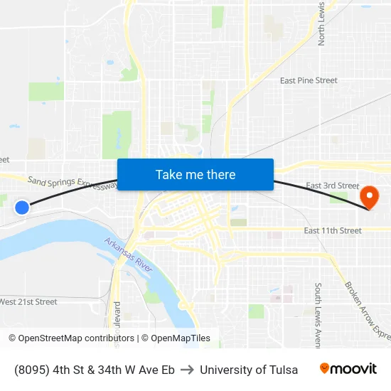 (8095) 4th St & 34th W Ave Eb to University of Tulsa map