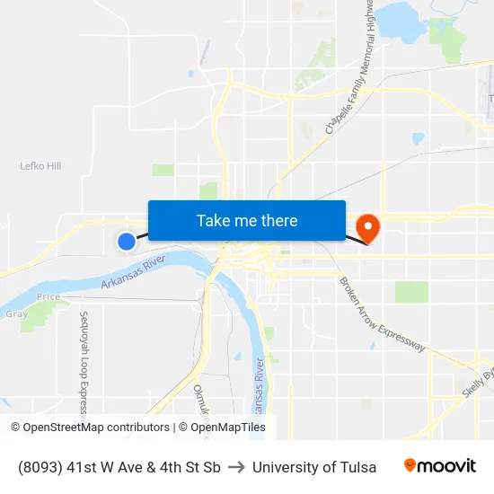 (8093) 41st W Ave & 4th St Sb to University of Tulsa map