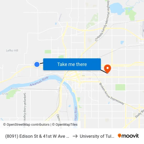 (8091) Edison St & 41st W Ave Eb to University of Tulsa map