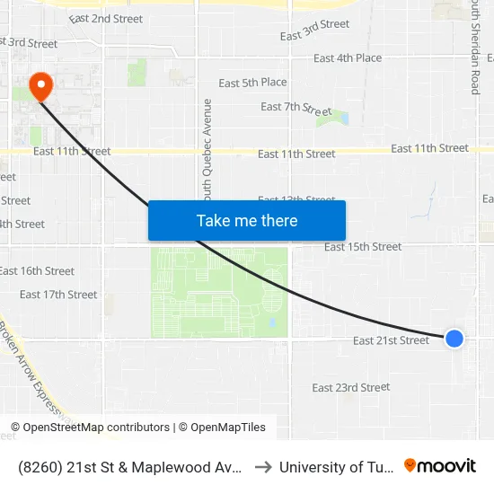 (8260) 21st St & Maplewood Ave Eb to University of Tulsa map