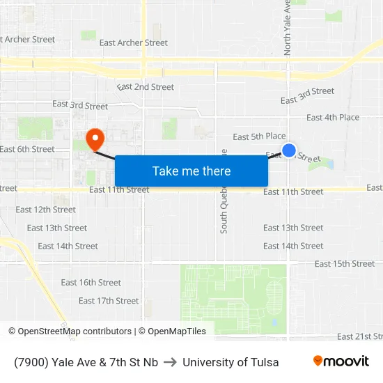 (7900) Yale Ave & 7th St Nb to University of Tulsa map