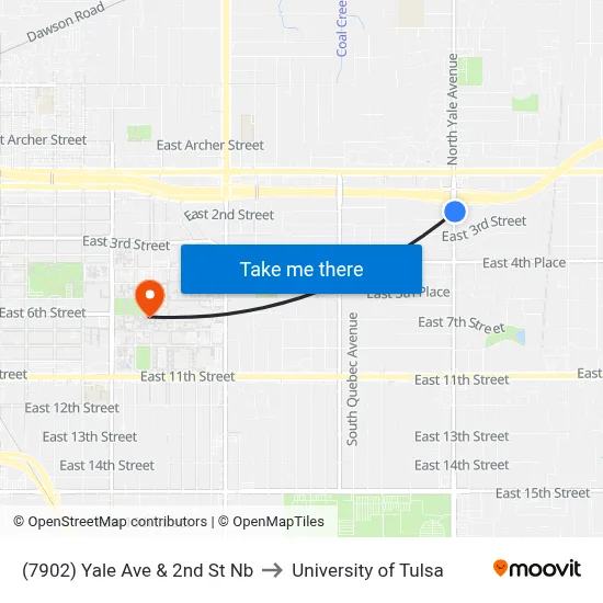 (7902) Yale Ave & 2nd St Nb to University of Tulsa map