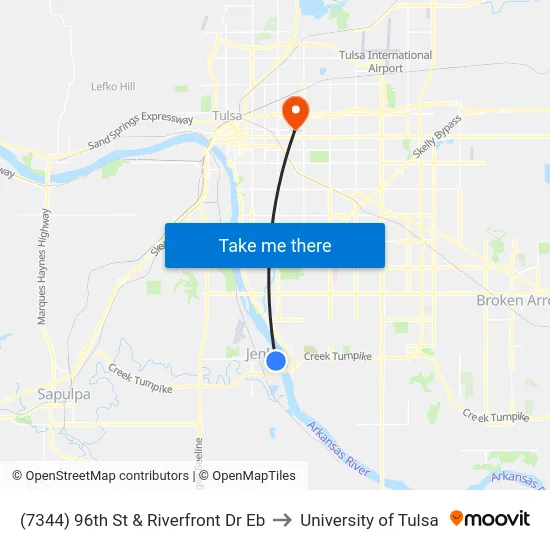 (7344) 96th St & Riverfront Dr Eb to University of Tulsa map