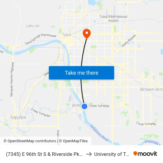 (7345) E 96th St S & Riverside Pkwy Cc to University of Tulsa map
