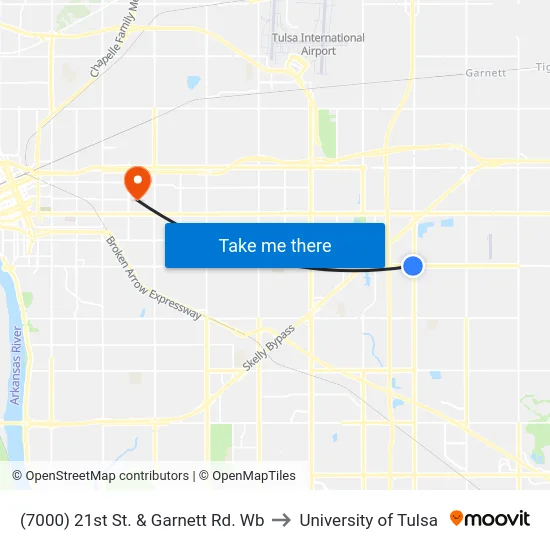 (7000) 21st St. & Garnett Rd. Wb to University of Tulsa map