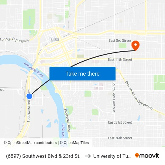 (6897) Southwest Blvd & 23rd St Nb to University of Tulsa map