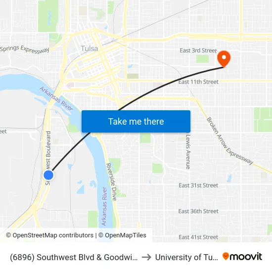 (6896) Southwest Blvd & Goodwill Sb to University of Tulsa map