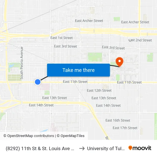 (8292) 11th St & St. Louis Ave Wb to University of Tulsa map