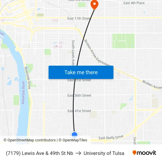 (7179) Lewis Ave & 49th St Nb to University of Tulsa map