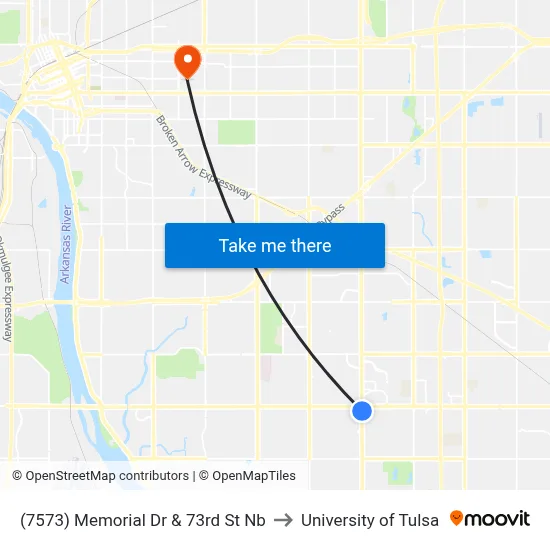 (7573) Memorial Dr & 73rd St Nb to University of Tulsa map
