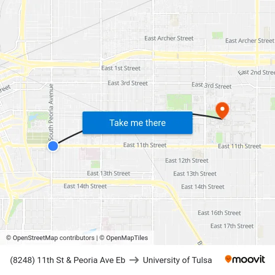 (8248) 11th St & Peoria Ave Eb to University of Tulsa map