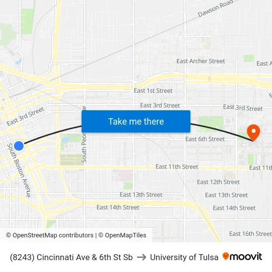 (8243) Cincinnati Ave & 6th St Sb to University of Tulsa map