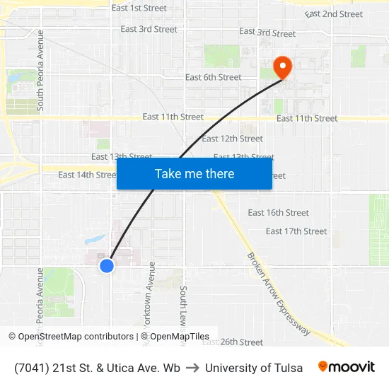 (7041) 21st St. & Utica Ave. Wb to University of Tulsa map