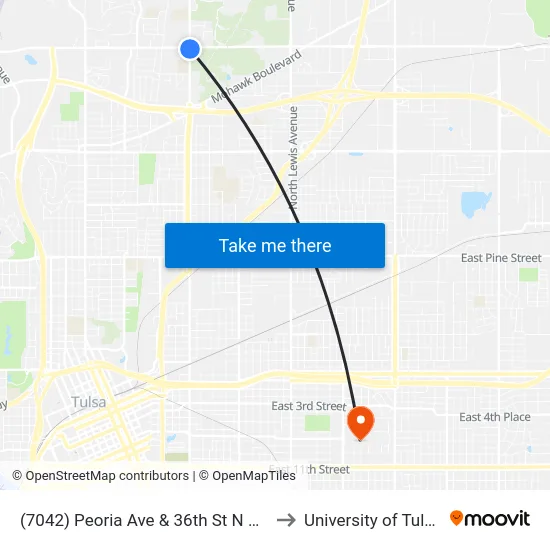 (7042) Peoria Ave & 36th St N Nb to University of Tulsa map