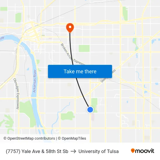 (7757) Yale Ave & 58th St Sb to University of Tulsa map