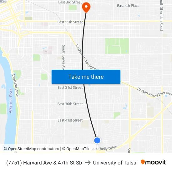 (7751) Harvard Ave & 47th St Sb to University of Tulsa map