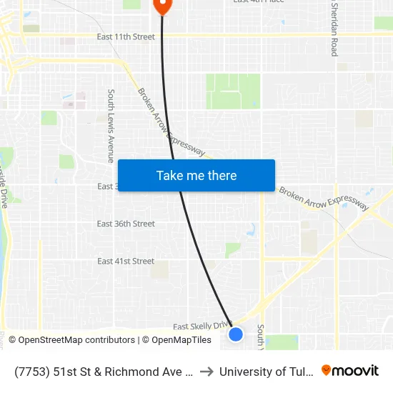 (7753) 51st St & Richmond Ave Sb to University of Tulsa map