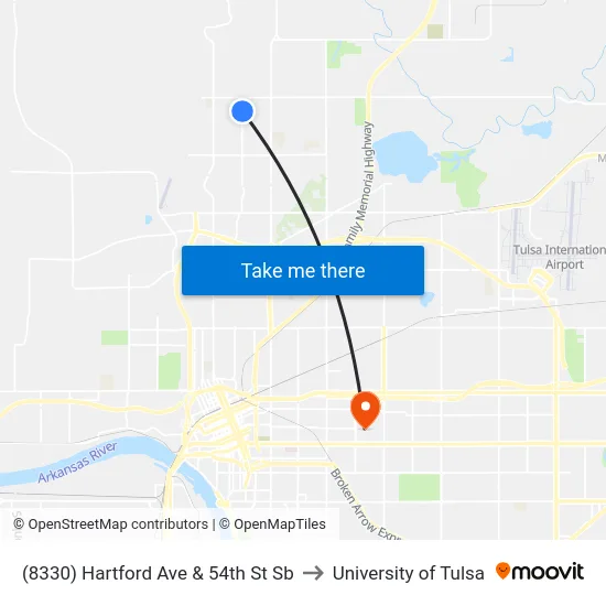 (8330) Hartford Ave & 54th St Sb to University of Tulsa map