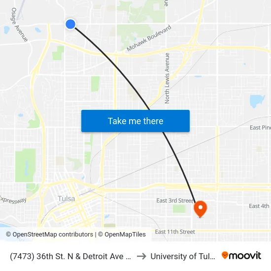 (7473) 36th St. N &  Detroit Ave Eb to University of Tulsa map