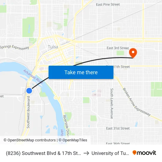 (8236) Southwest Blvd & 17th St Nb to University of Tulsa map