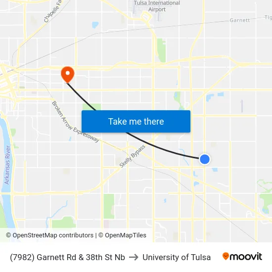(7982) Garnett Rd & 38th St Nb to University of Tulsa map