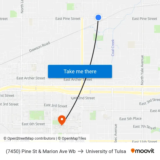 (7450) Pine St & Marion Ave Wb to University of Tulsa map